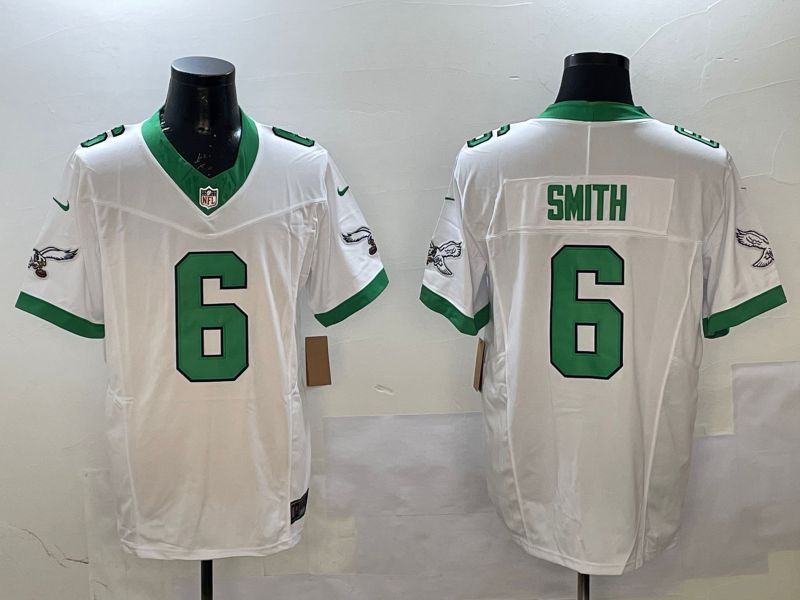 Men Philadelphia Eagles #6 Smith White Retro three generations 2025 Nike Vapor Limited NFL Jersey style 1
